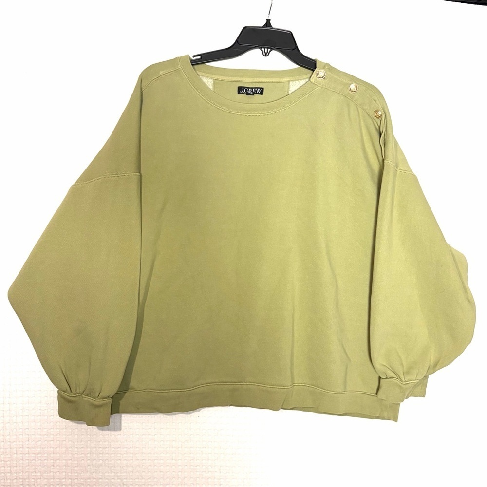 J. Crew Sweatshirt Womens 3X Green Heritage Cropped Boxy Gold Buttons Preppy